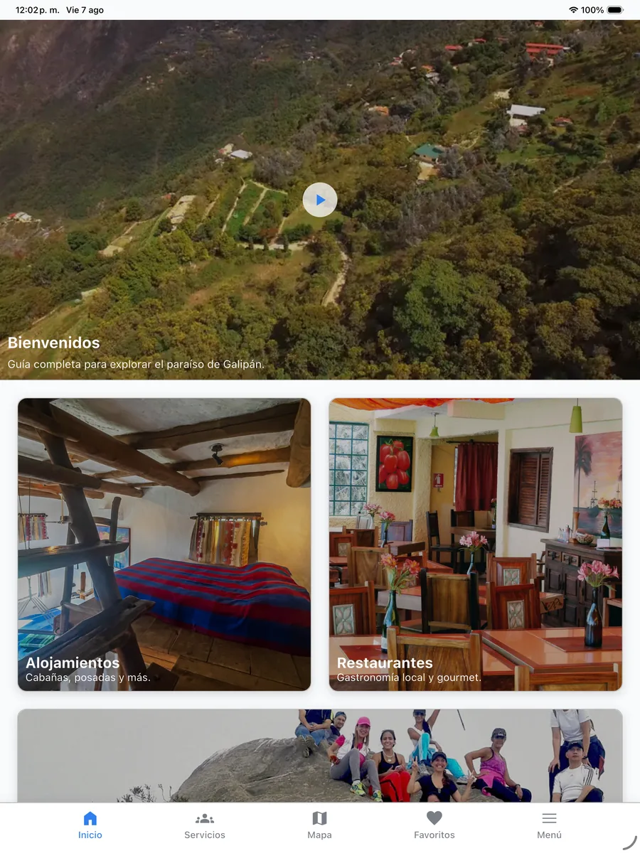Inicio de la app en iPad